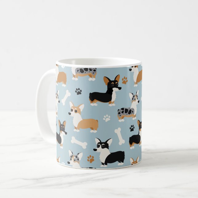 Mug Bleu Motif de Corgi (Devant gauche)