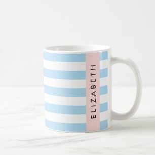Mug Bleu, Motif rayé, Lignes, Votre Nom