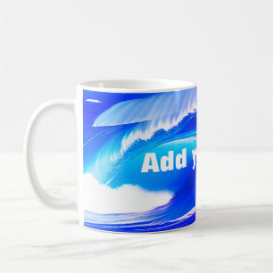 Mug Bleu océan vagues ajouter votre texte rose eau ai 