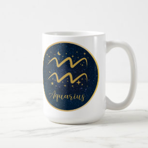 Mug Bleu or Aquarius symbole zodiaque étoiles