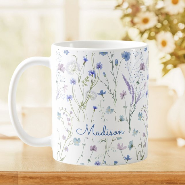 Mug Bleu pourpre joli Fleur sauvage motif floral (In situ)