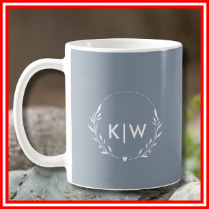 Mug Bleu Poussiéreux et Blanc Monogramme Initiales M