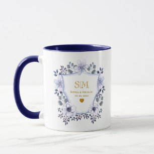 Mug Bleu Poussiéreux Floral Mariage et Or I Anniversai