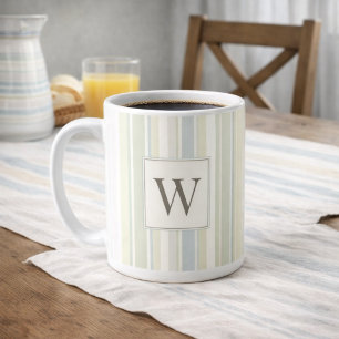 Mug Bleu Poussiéreux Initial Neutre Rayure Rustique Fe
