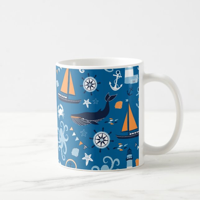 Mug Bleu profond Toutes les choses Nautiques (Droite)