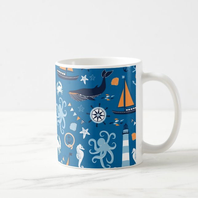 Mug Bleu profond Toutes les choses Nautiques (Droite)