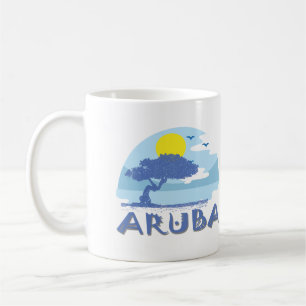 Mug Bleu rétro Aruba Divi Tree, Sun and Ocean