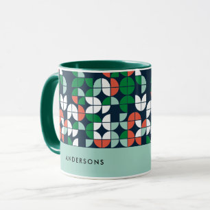 Mug bleu rétro rouge vert moderne Noël