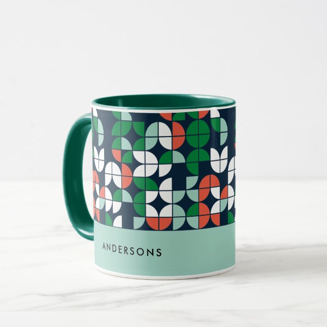 Mug bleu rétro rouge vert moderne Noël (Devant gauche)