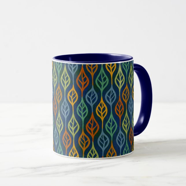 Mug Bleu rouge orange vert Turquoise automne Feuilles  (Devant droit)
