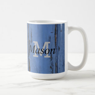 Mug Bleu rustique élégant Monogramme personnalisé