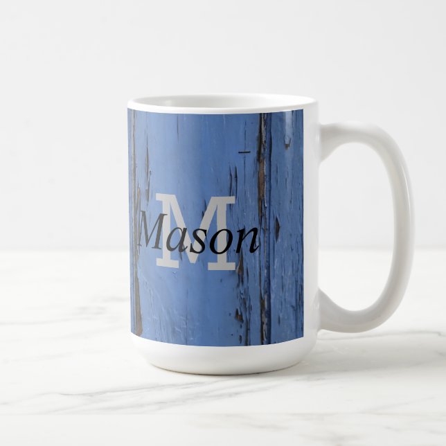 Mug Bleu rustique élégant Monogramme personnalisé (Droite)