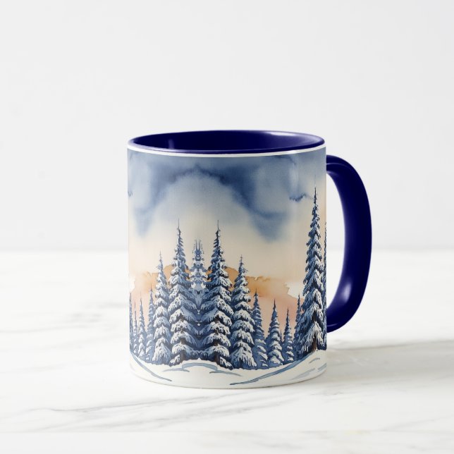 Mug Bleu simple Moderne xneiges de pin Aurora (Devant droit)