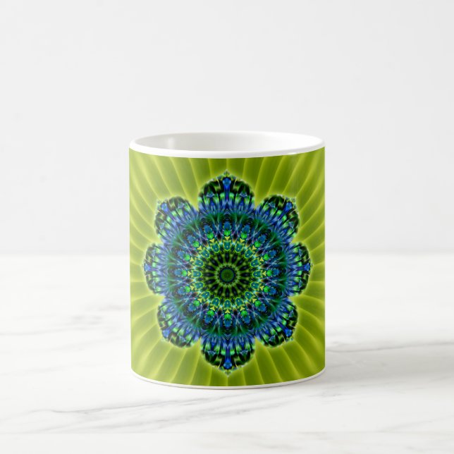 Mug bleu vert mandala | fleur vert clair (Centre)