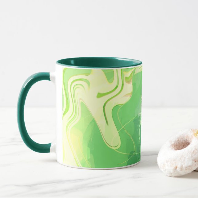 Mug Bleu Vert Océan Abstrait (Avec donut)