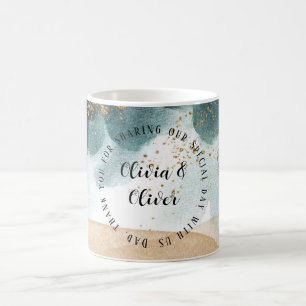 Mug Bleu Vert or Peinture Agate Mariage Merci Papa