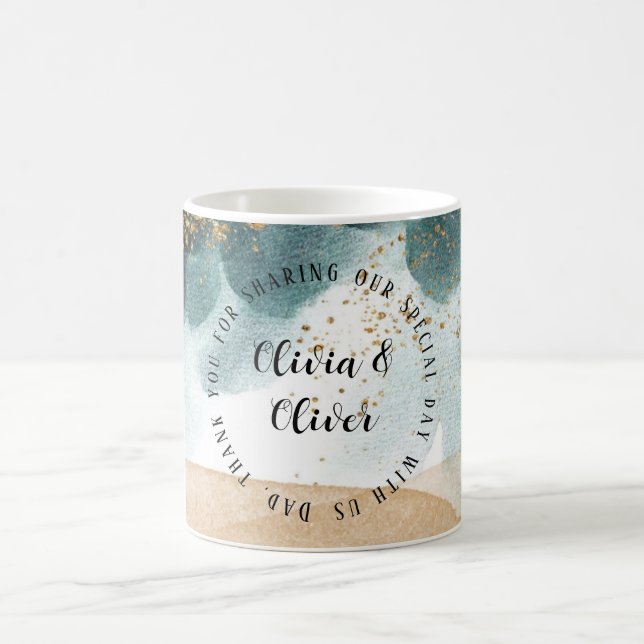 Mug Bleu Vert or Peinture Agate Mariage Merci Papa (Centre)