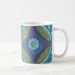 Mug Bleu vert Rustique Boho Motif circulaire géométriq