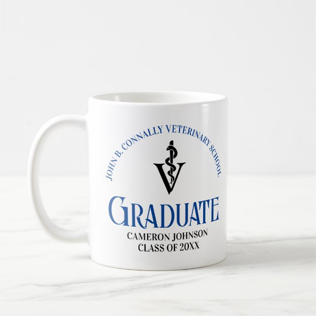 Mug Bleu Vétérinaire Diplôme sur mesure (Gauche)