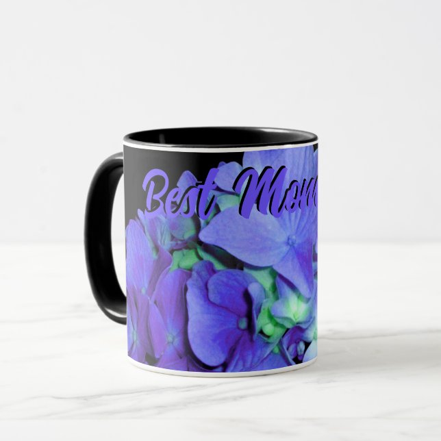 Mug Bleu violet Hydrangeas fleurs violettes, maman (Devant gauche)