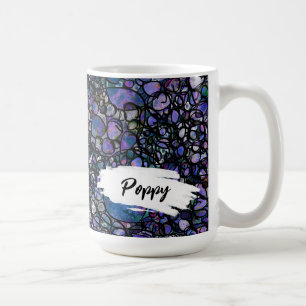 Mug Bleu, Violet & Noir Abstrait, Traits de pinceau &