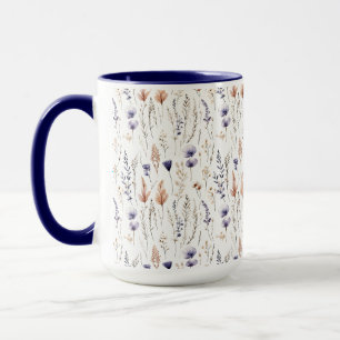 Mug Bleu violet Rose Beige Fleur sauvage Botanique Boh