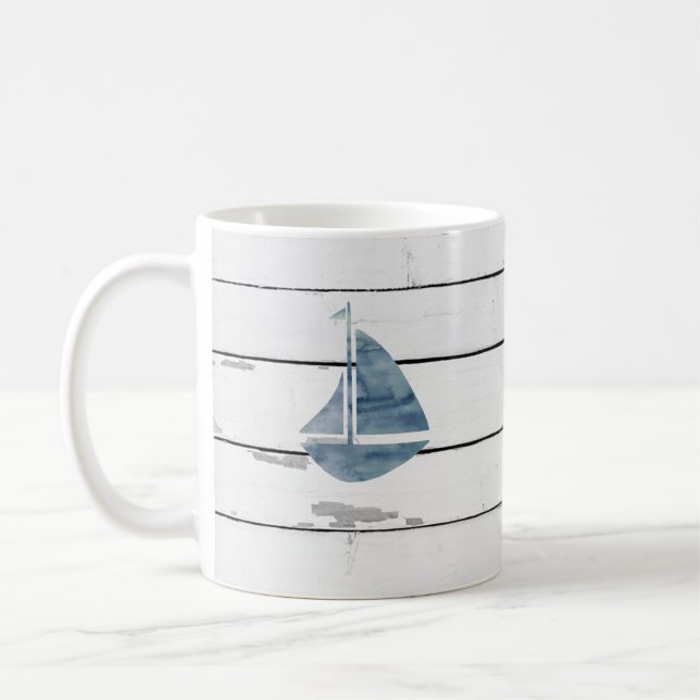 Mug Bleu voilier Nautique Navette Rustique (Gauche)