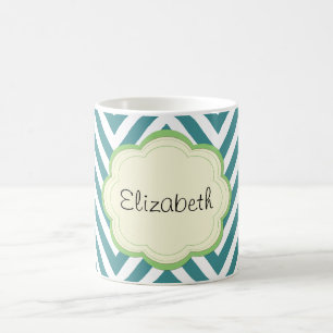 Mug Bleu Zigzag, Bleu Chevron, Vague Motif, Votre Nom