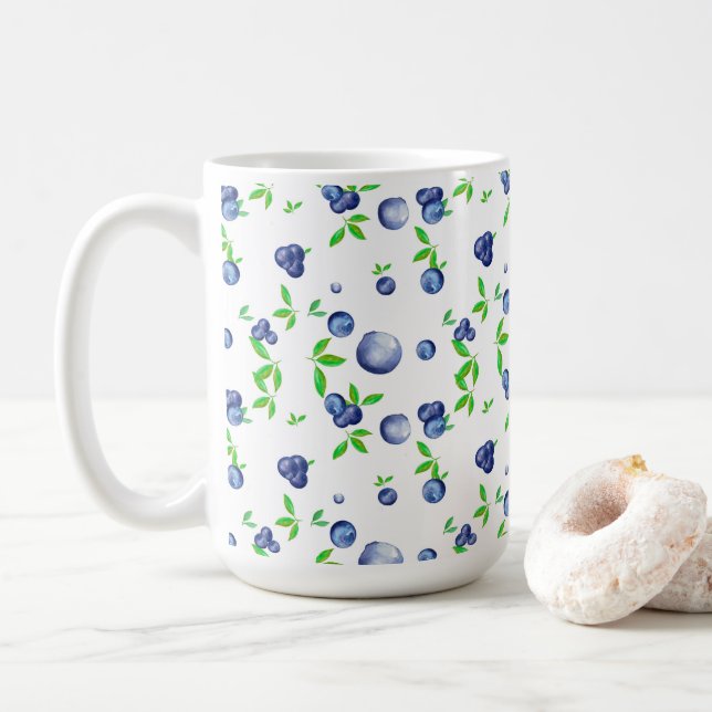 Mug Bleuets, aquarelle bleuté, art des fruits   (Avec donut)