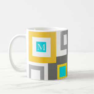 Mug Bloc de couleur géométrique blanc gris-jaune Aqua