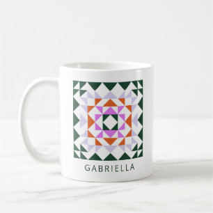 Mug Bloc de courtepointe moderne vert pourpre Nom pers