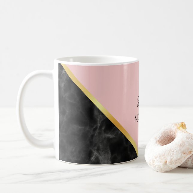 Mug Bloc rose de marbre noir élégant de couleur avec (Avec donut)