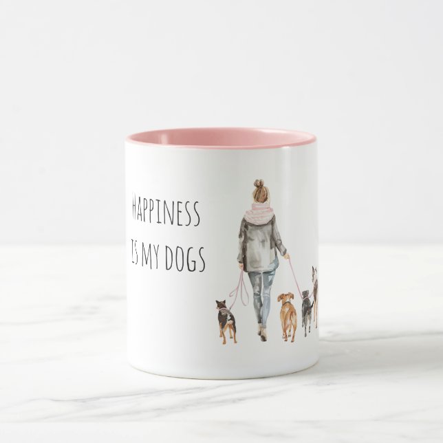 Mug Blond Hair Lady Walking Dogs   (Centre)
