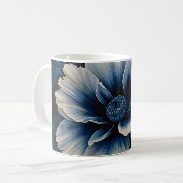 Mug Blossom de minuit : Art floral bleu enchanté (Devant gauche)