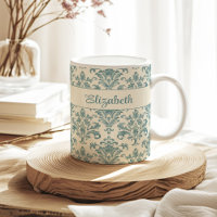 Blue and Cream Vintage Damask Nom personnalisé