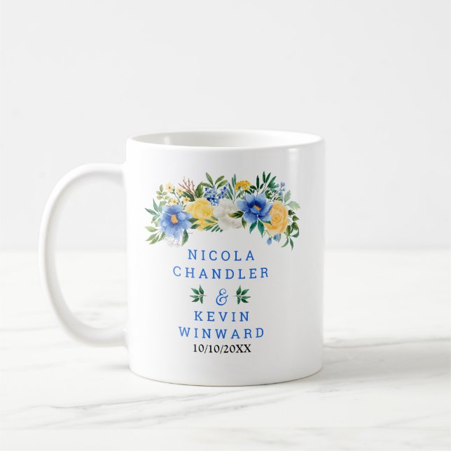 Mug Blue and Yellow Floral Wedding (Gauche)
