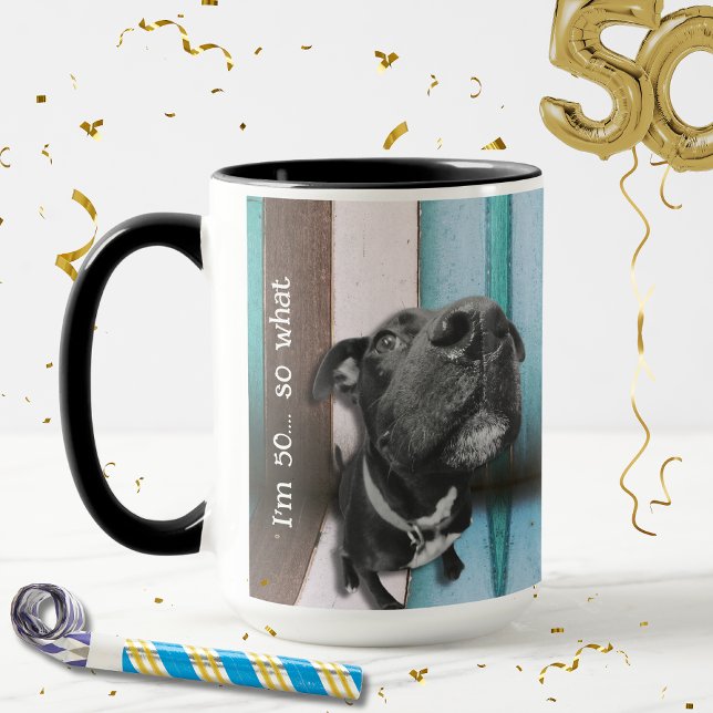 Mug Blue Brown Funny 50e Chien gros plan (I'm 50....so what!
Happy 50th birthday and celebrate with this matching party collection!)