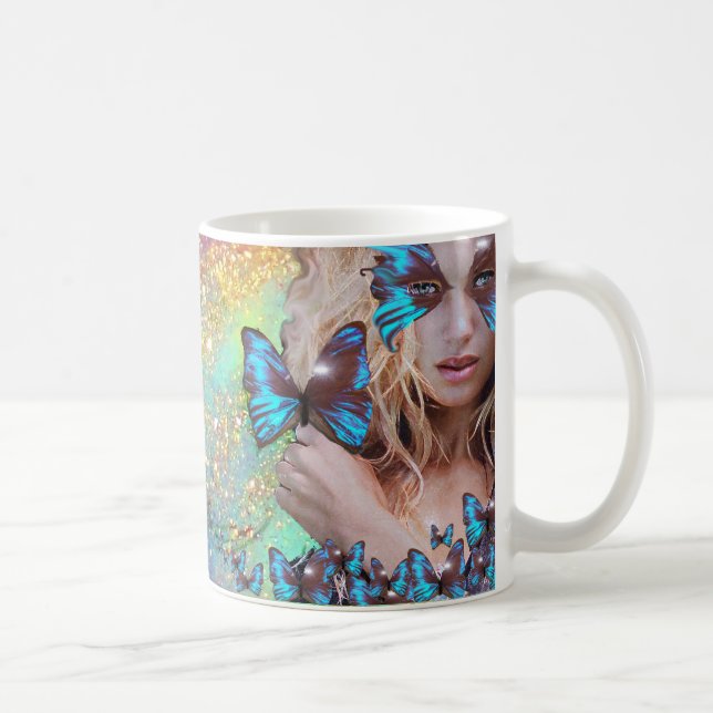 MUG BLUE BUTTERFLY WITH GREEN GOLD SPARKLES (Droite)