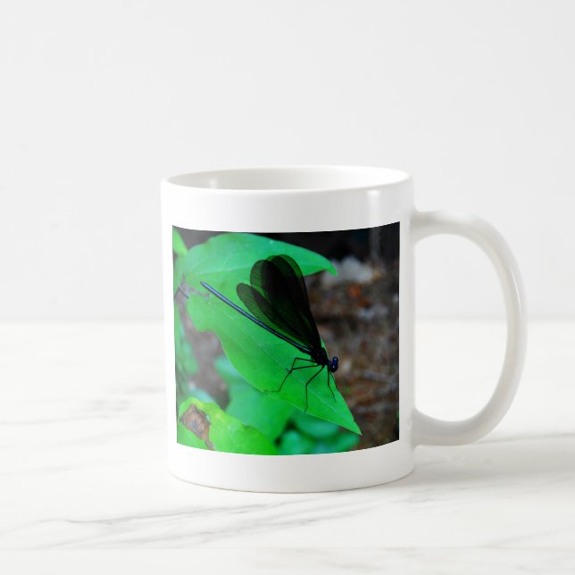 Mug Blue Damselfly on a green leaf. (Droite)