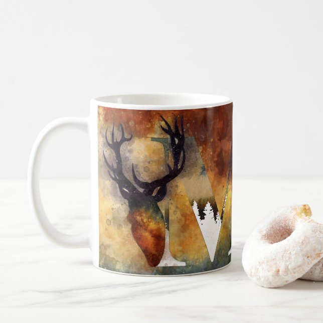 Mug Blue Deer Monogramme Nom de famille du Cabine (Avec donut)