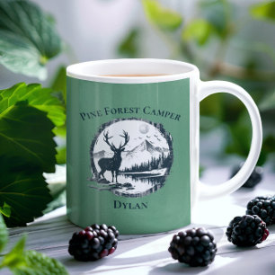 Mug Blue Deer Woods & Mountains Custom Text & Name
