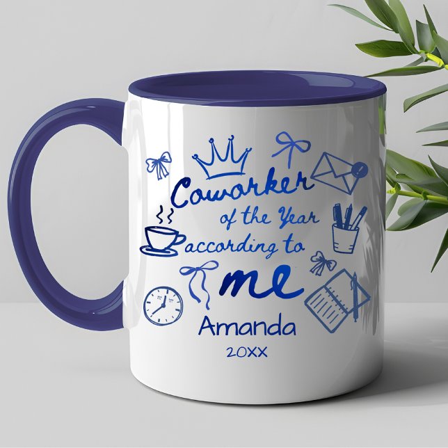 Mug Blue doodle hand drawn funny coworker quote (Créateur téléchargé)