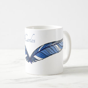 Mug - Blue Feathers and Name