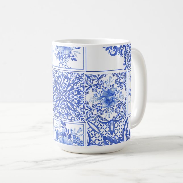 Mug Blue flowers,blue china,porcelain,birds  (Devant droit)