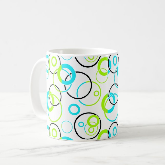 Mug blue green and black rings and circles on white  (Devant gauche)