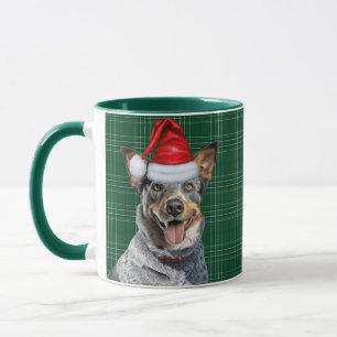 Mug Blue Heeler Chien Vert vacances Jeu de Noël