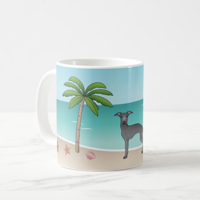 Mug Blue Italien Greyhound À Tropical Summer Beach (Devant gauche)