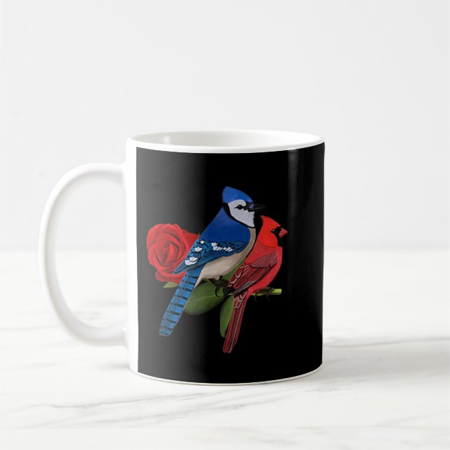 Mug Blue Jay Cardinal Bird Saint Valentin Rose Birdlo (Gauche)