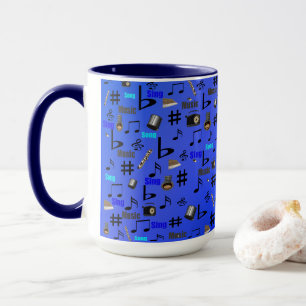 Mug Blue Musical Notes and Instruments