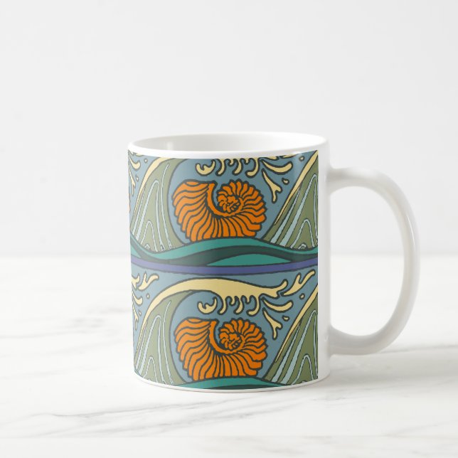 Mug Blue Ocean Waves Nautilus Seashell Motif Nouveau (Droite)